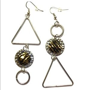 Mismatched Earrings Triangle Tiger Striped Silver Tone